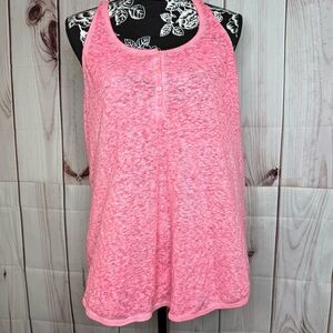 American Eagle Pink Burnout Style Henley Tank Top